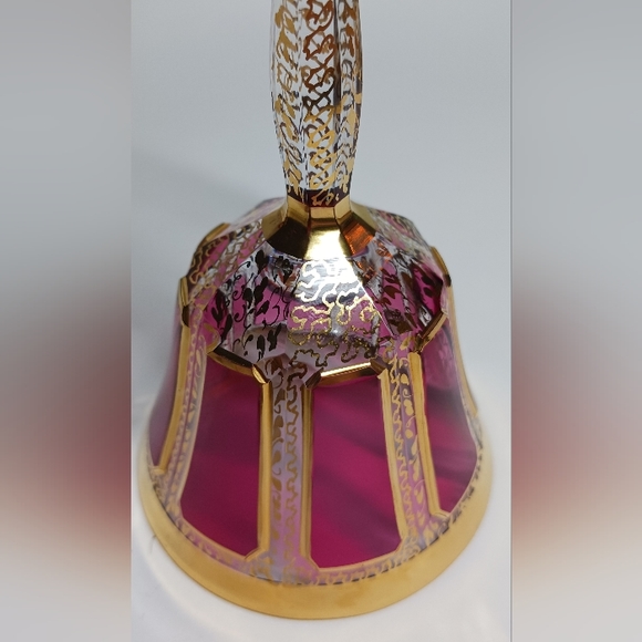 Vintage Moser Gilt Cranberry Panel Bohemian Cabochon Wine Glass 5.75" H - Picture 6 of 7